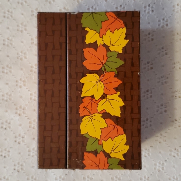 VTG Recipe Tin Rustic Farmhouse Fall Decor Leaf Orange Brown Yellow - Picture 4 of 15